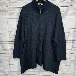 ST JOHN SPORT Loose fit Knit Sweater Size L Navy full zipper